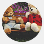 Smokey has a chat  flowers round sticker