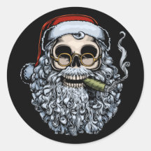 Smokin' Santa Skull Round Sticker