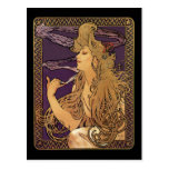 Smoking - Alphonse Mucha Elegant Woman Artwork Postcard