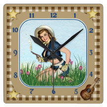 Smoking Pistol Pin Up Cowgirl Clock