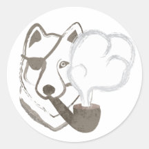 Smoking Wolf Round Stickers