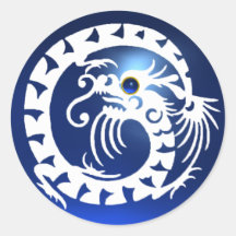 SNAKE DRAGON ,white ,blue sapphire Round Sticker