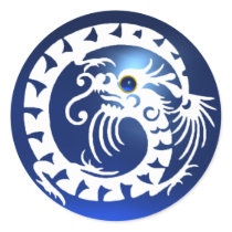 SNAKE DRAGON ,white ,blue sapphire Round Sticker
