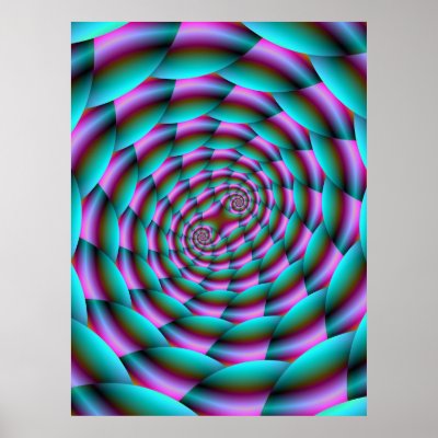 Snake Skin Spiral in Turquoise and Pink Poster