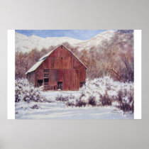 Snow Barn in the Mountains- poster