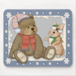 Snow Christmas Teddy and Bunny mousepads