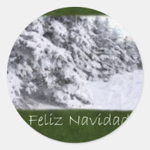 Snow-Covered Evergreen Trees - Feliz Navidad Sticker