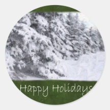Snow-Covered Evergreen Trees - Happy Holidays Stickers