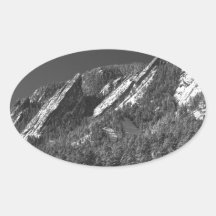 Snow Dusted Flatirons Boulder CO Panorama BW Oval Sticker