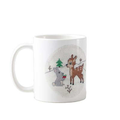 Snow Fawn and bunny Cross Stitch Coffee Mugs by naturegirl7