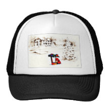 snow fell on house and the christmas tree hats