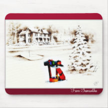 snow fell on house and the christmas tree mouse pad