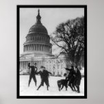 Snow Fight at Capital Washington, DC 1925 Print