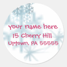 Snow Flake address lable Round Stickers