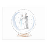 Snow Globe Wedding Couple Postcard
