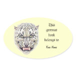 Snow Leopard Bookplate Oval Stickers