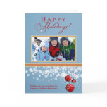 Snow Ornaments Family Holiday Card (blue)