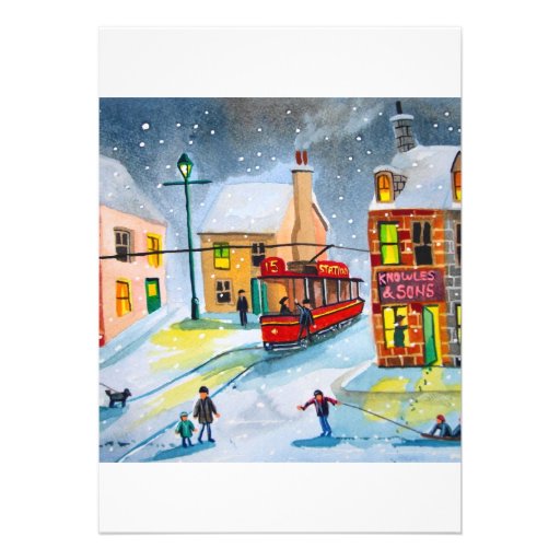 SNOW SCENE TRAM STREET SCENE Gordon Bruce Custom Invites