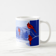 Snow Scene with Red Cardinals. Christmas Gift Mug