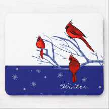 Snow Scene with Red Cardinals. Christmas Mousepad