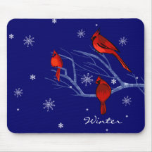Snow Scene with Red Cardinals. Christmas Mousepad