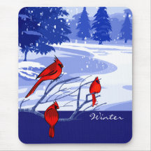 Snow Scene with Red Cardinals. Christmas Mousepad