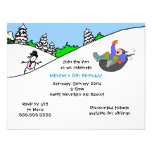 Snow tubing invitation Boy with light skin