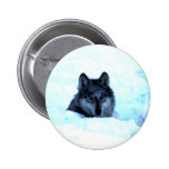 Snow Wolf  Wolves Pinback Button