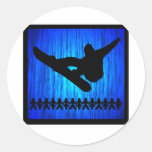 Snowboard Blue Zoom Round Sticker