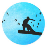 snowboard with birds. round stickers