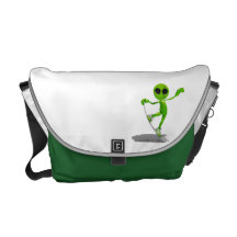 Snowboarding Green Alien Messenger Bag