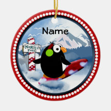 Snowboarding Penguin Christmas Ornament