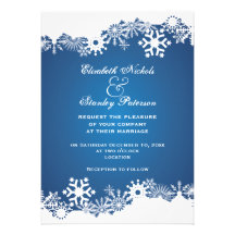 Snowflake blue white winter wedding invitation