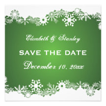 Snowflake green white winter wedding Save the Date Personalized Invites