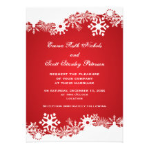 Snowflake red white winter wedding invitation