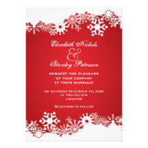 Snowflake red white winter wedding invitation