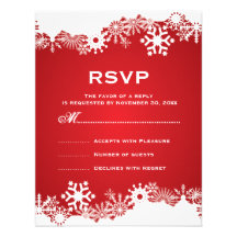 Snowflake red white winter wedding RSVP Invitation