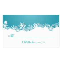 Snowflake turquoise winter wedding place card business card