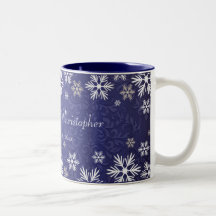 Snowflakes and Blue Damask Wedding Mug