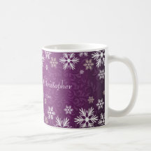 Snowflakes and Purple Damask Wedding Coffee Mugs