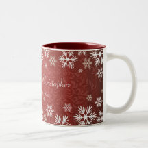 Snowflakes and Red Damask Wedding Coffee Mugs