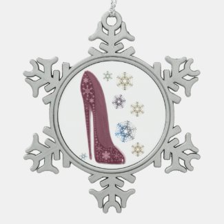 Snowflakes and Red Stiletto Snowflake Ornament