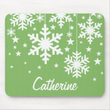 Snowflakes and Stars Mousepad, Green