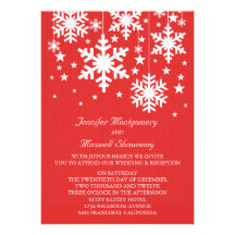 Snowflakes and Stars Wedding Invite, Red