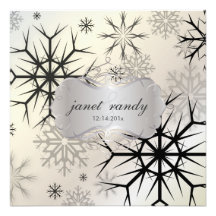 Snowflakes, Black, Winter Wedding Invitations