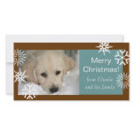 Snowflakes Dog Christmas Photo Cards Brown Blue