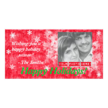 Snowflakes Holiday Photo Card Red