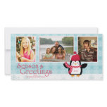 Snowflakes penguin season's greetings 3 photo card photo cards
