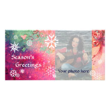 SNOWFLAKES  pink ,fuchsia,green,white Custom Photo Card