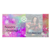 SNOWFLAKES ,pink,fuchsia,violet,purple,white Custom Photo Card